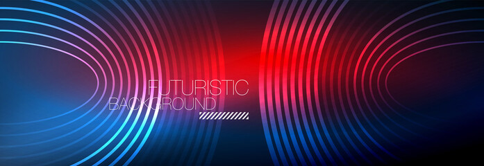 Dark abstract background with glowing neon circles. Trendy layout template for business or technology presentation, internet poster or web brochure cover, wallpaper