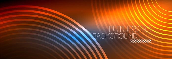 Dark abstract background with glowing neon circles. Trendy layout template for business or technology presentation, internet poster or web brochure cover, wallpaper