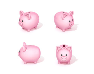 Pink piggy bank on white background for business and financial concept 3d rendering. 3d illustration concept of save money or open a bank deposit. Clipping path included.