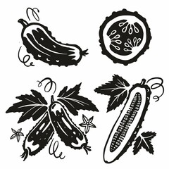 Cucumber doodles set