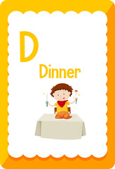 Alphabet flashcard with letter D for Dinner
