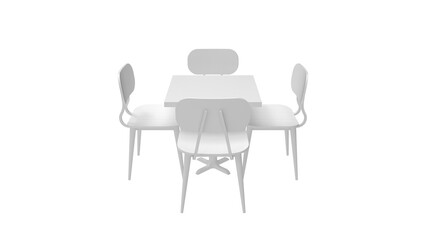 3D rendering of table and chairs dinning set up isolated on white background