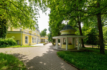 Pavilion of mineral water spring in the small Czech spa city Konstantinovy Lazne (Konstantinsbad) in the western part of the Czech Republic - Europe
