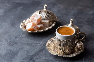 Traditional delicious Turkish coffee and Turkish delight
