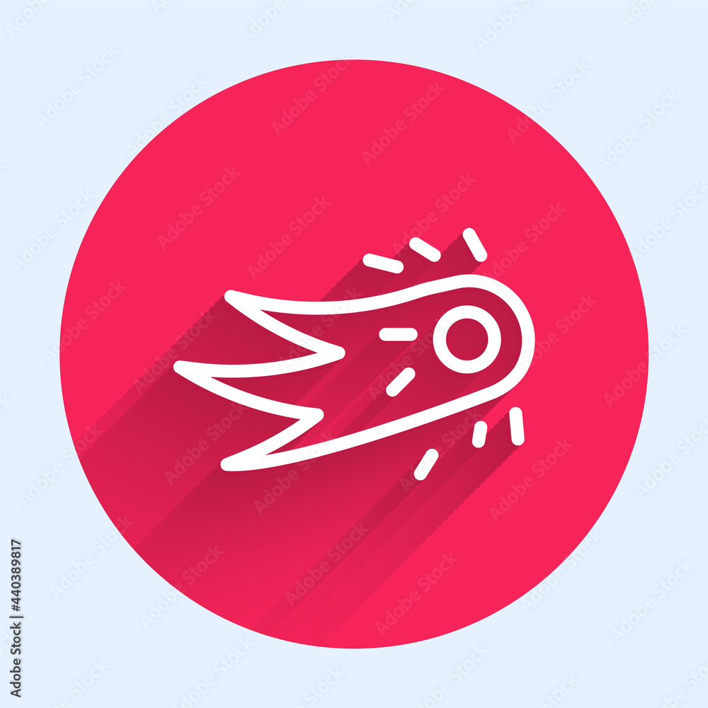 Poster white line fireball icon isolated with long shadow. red circle button. vector