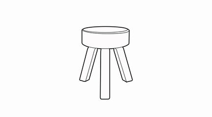 Vector Black and White Isolated Illustration of a Rounded Wooden Stool 