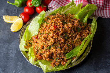 Traditional delicious Turkish foods: bulgur salad (kisir)