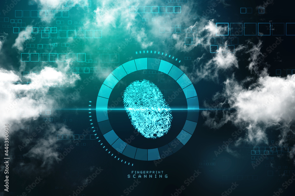 Poster scan fingerprint and approval. concept of the future of security and password control through finger