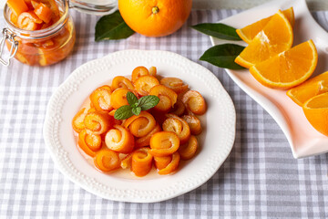 From traditional Turkish cuisine; Orange peel jam (Turkish name; Portakal kabugu receli)