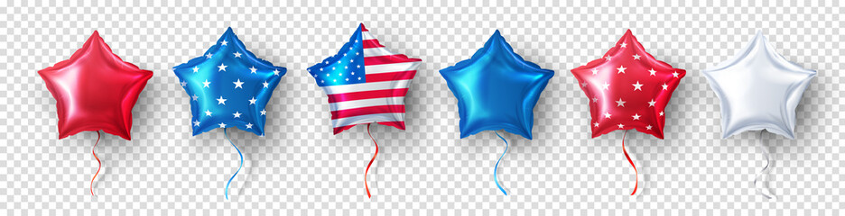 American Star balloon for USA Party balloons event decoration on transparent background.Party decorations fourth july, USA Independence Day,Memorial day, celebration, anniversary or American event. © Fotomay