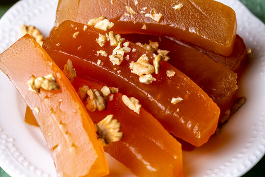 Traditional delicious Turkish cuisine; Pumpkin dessert or jam (Turkish name; Kirecte kabak receli or kabak tatlisi)