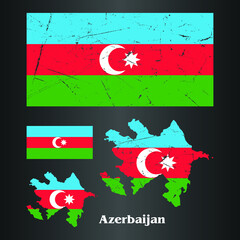 Azerbaijan Flag with Map in grunge texture. Vector template.