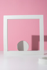 White podiums square, circle for presentation on white pink background