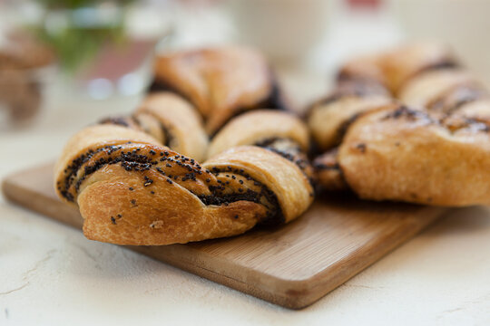 Sweet fragrant braided bun, sweet pastries for tea