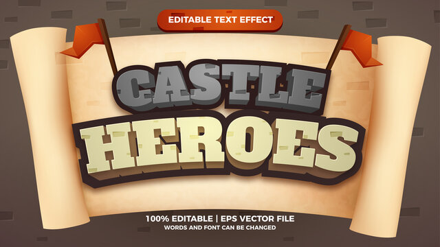 Castle Heroes comic title games editable text style effect illustrator. vector design template