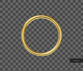 Vector 3d golden ring on white background. Realistic design element, three-dimensional object. Metallic texture.