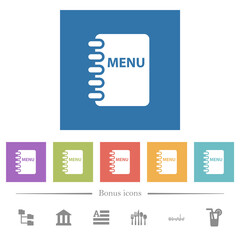 Menu flat white icons in square backgrounds