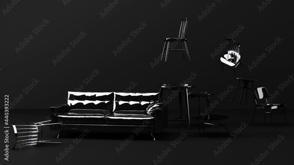 Poster black and gold texture sofa and chair surrounding by minimal geometric shape concept 3d rendering lo