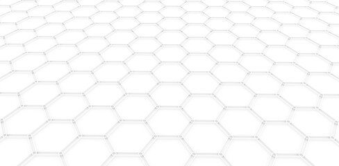 Background with 3D hexagons pattern, white honeycomb structure on black background, 3D technology interesting texture render illustration.