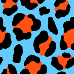 Abstract modern leopard seamless pattern. Animals trendy background. Orange and blue decorative vector stock illustration for print, card, postcard, fabric, textile. Modern ornament of stylized skin