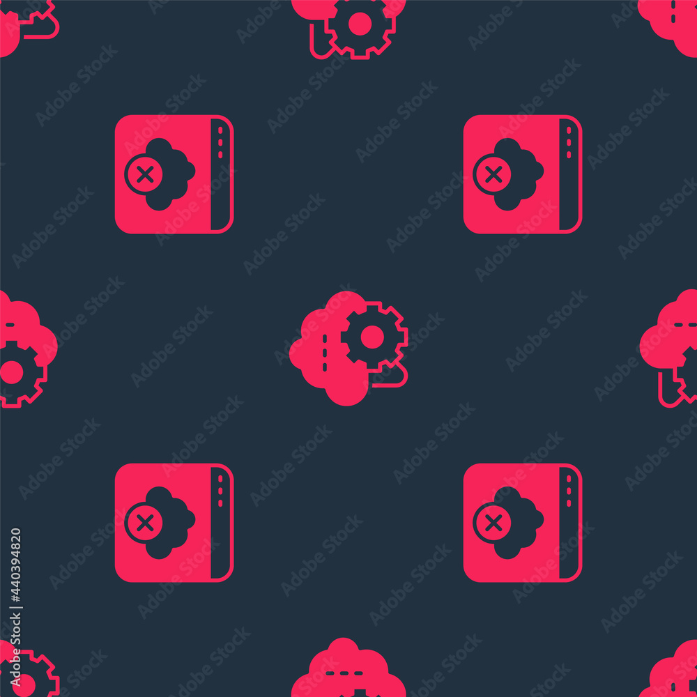 Poster set failed access cloud storage and cloud technology data transfer on seamless pattern. vector