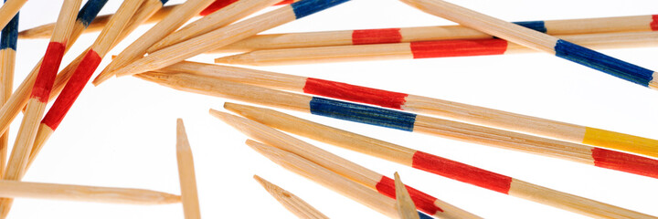 Panoramic image of wooden sticks from Mikado pick-up sticks game