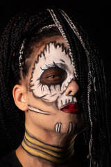 Voodoo queen, portrait of a supernatural entity Voodoo queen, artistic makeup, black background, Low Key portrait, selective focus.