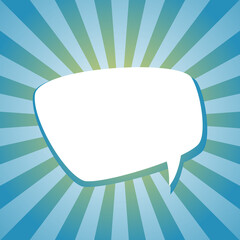 white chat speech bubble on sunlight shining blue background.