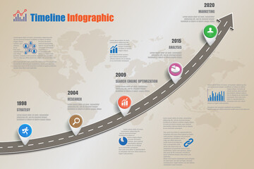 Business roadmap timeline infographic template with pointers designed for abstract background milestone modern diagram process technology digital marketing data presentation chart Vector illustration