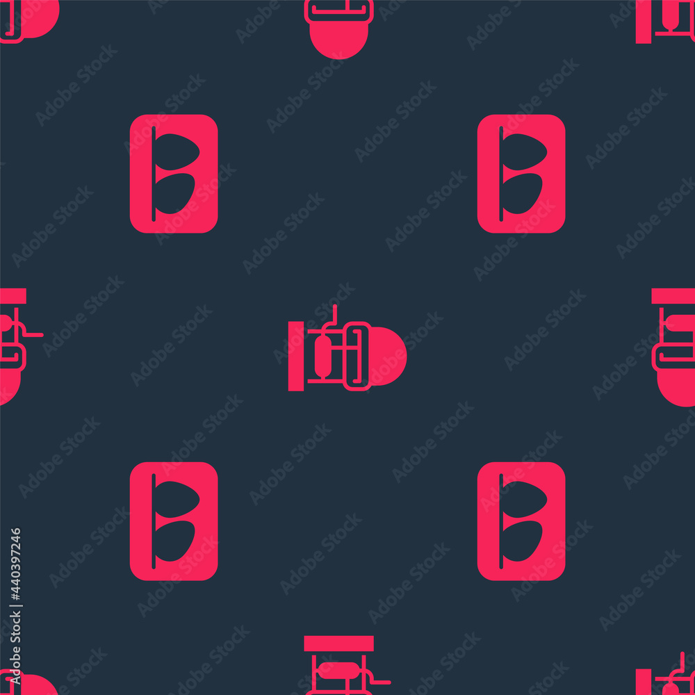 Poster set chicken egg and well with bucket on seamless pattern. vector