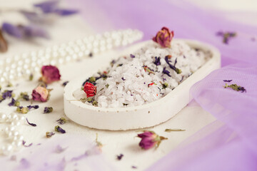 bath salt with aromatic herbs, spa salt, beauty and skin and body care