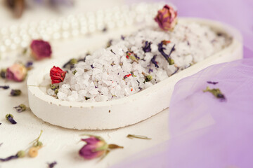 bath salt with aromatic herbs, spa salt, beauty and skin and body care