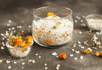 bath salt with aromatic herbs, spa salt, beauty and skin and body care