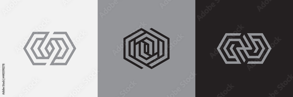 Poster geometric minimal logotype set. creative linear shapes design.