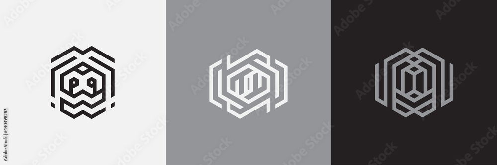 Wall mural geometric minimal logotype set. creative linear shapes design.