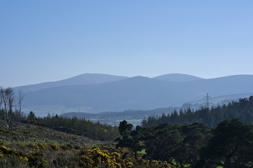 Beautiful bright view of Wicklow Mountains seen from Ballycorus lead mining tower on sunny day Ballycorus, Co. Dublin, Ireland. High resolution