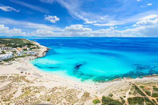 Aerial view of Cala Mesquida beach in Mallorca Islands, Spain