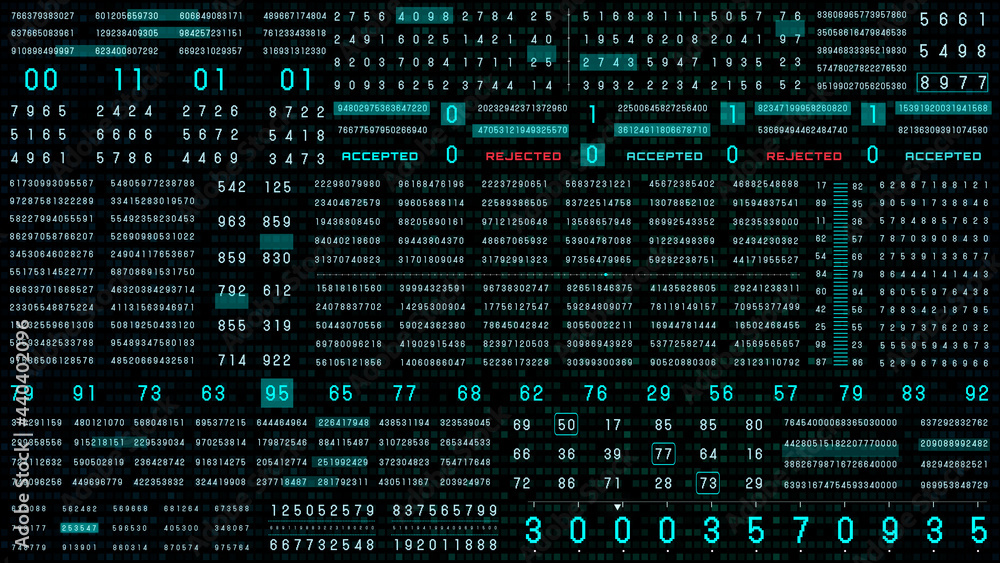 Poster Binary Decimal Algorithm Data Number Security Selection System. HUD Futuristic Random Display Status Identification Illustration Background