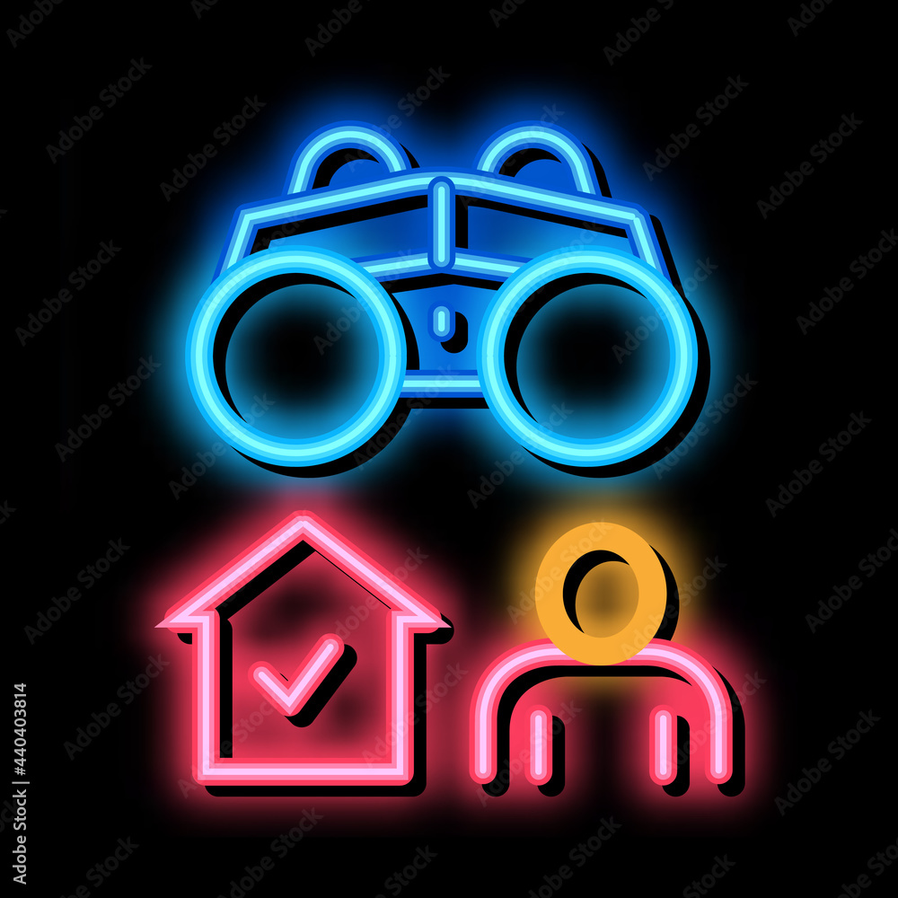 Poster home surveillance neon light sign vector. Glowing bright icon home surveillance sign. transparent symbol illustration