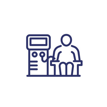 Dialysis, Hemodialysis Machine Line Icon With A Patient