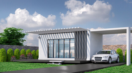 Fototapeta na wymiar Exterior of modern living house. 3d illustration