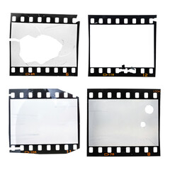 set of gungy, old and damaged 35mm film frames on white, cool photo placeholder.