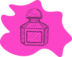 beautiful stylish hand-drawn perfume bottle on bright pink background