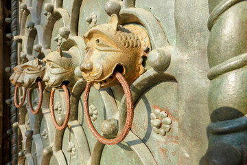 Lion's Head at the main Portal of the Basilica di San Marco, Piazza San Marco, San Marco, Venice,...