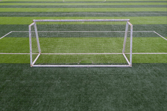 Rear view of football field goal
