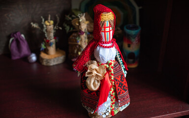 Fototapeta na wymiar Magic handmade wish doll, attract money, love .Witchcraft with a doll. Concept of magic, esoteric