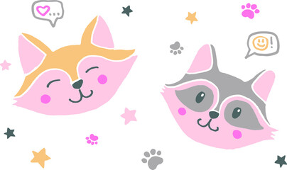 Vector illustration "Fox and raccoon", EPS 10