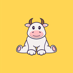 Cute cow is sitting. Animal cartoon concept isolated. Can used for t-shirt, greeting card, invitation card or mascot. Flat Cartoon Style