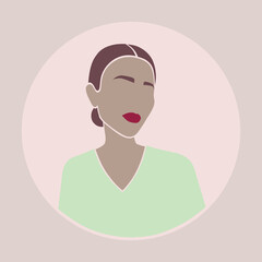 vector illustration, portrait of a brunette woman in minimal style