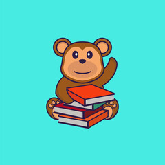 Cute monkey reading a book. Animal cartoon concept isolated. Can used for t-shirt, greeting card, invitation card or mascot. flat cartoon style